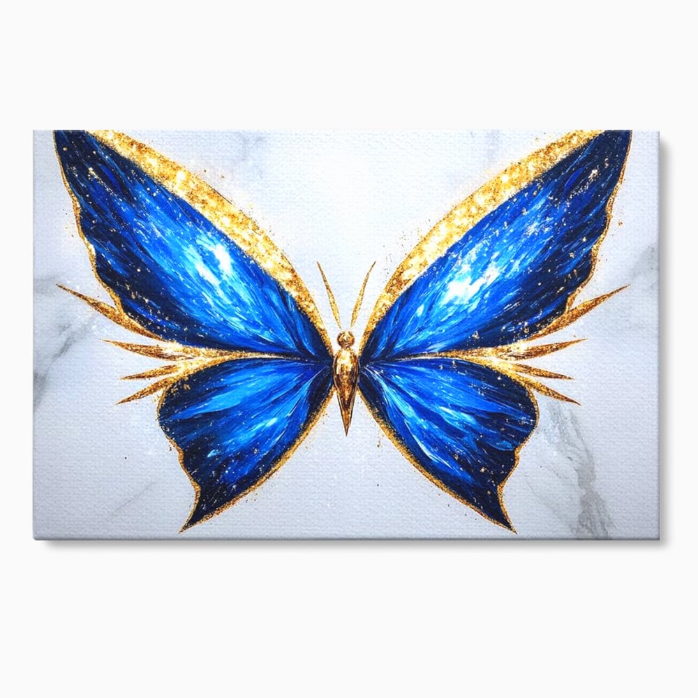 Tablou canvas cu tablou canvas cu fluture albastru, fara rama, pe sasiu de lemn